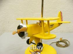 Wooden N3N Biplane Table Lamp Peanuts Charlie Brown Snoopy Flying Ace Red Baron
