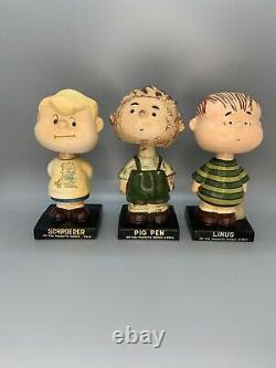 1960 Vintage Complete Set 6 Peanuts Gang Bobblehead Nodder Snoopy Charlie Brown