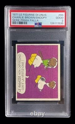 1971 Peanuts, la figurine Linus #84 Charlie Brown et Snoopy, rookie de baseball PSA 2
