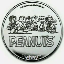 2021 Peanuts Snoopy & Charlie Brown Valentine 1 Oz. 999 Argent Preuve 214 Fabriqué