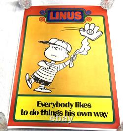4 VTG 1969 Posters de Baseball Peanuts Schulz Linus Lucy Snoopy Charlie Brown VGC
