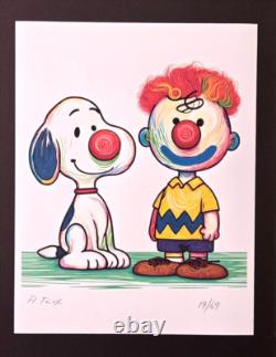 AIDAN FLUX Impression Authentique Signée à la Main Encadrée Snoopy et Charlie Brown COA