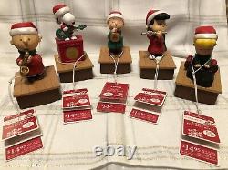 All 5 Hallmark Peanuts Christmas Band Complet Snoopy Charlie Brown Musique Mouvement
