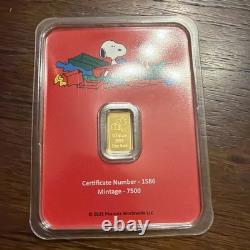 Barre d'or de 1/2 gramme Snoopy avec cadeau Peanuts 60 ans de Noël de Charlie Brown