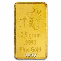 Barre d’or fin 9999 de 0,5 g PAMP Charlie Brown et Snoopy Peanuts 2025 en TEP