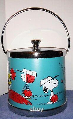 Baseball Peanuts Snoopy Charlie Brown & Gang Ice Bucket 1973 Very Nice Avec Couvercle