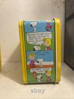 Boîte à lunch vintage Peanuts Charlie Brown Snoopy jaune 1965 avec thermos peinture mint