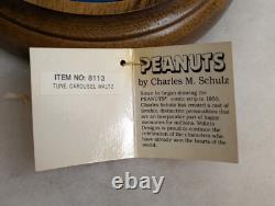 Boîte à musique en céramique Snoopy Peanuts Willitts Carousel vintage 1988 Rare 8 Fonctionne