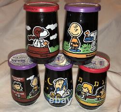 COMPLET 5 POT DE GELÉE WELCH'S AUX CACAHUÈTES CHARLIE BROWN SNOOPY LINUS AVEC COUVERCLES NON OUVERTS