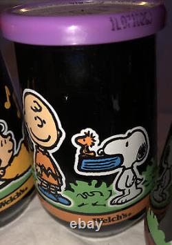 COMPLET 5 POT DE GELÉE WELCH'S AUX CACAHUÈTES CHARLIE BROWN SNOOPY LINUS AVEC COUVERCLES NON OUVERTS