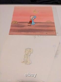 Cellule d'animation Peanuts Art de Charles Schulz Fond de Charlie Brown et Snoopy des années 80