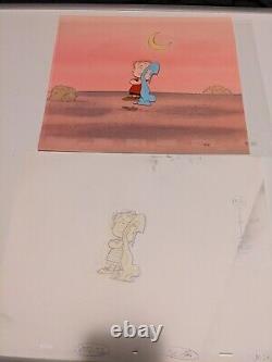 Cellule d'animation Peanuts Art de Charles Schulz Fond de Charlie Brown et Snoopy des années 80