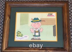 Celluloïd de production de 1980 de Charlie Brown en lodenhosen Bon voyage CB avec certificat d’authenticité et encadré