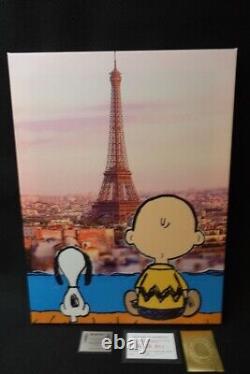 Charlie Brown Snoopy Paris Tour Eiffel Mort NYC #2/100 Toile en Bois 30 x 40cm