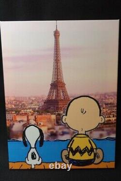 Charlie Brown Snoopy Paris Tour Eiffel Mort NYC #2/100 Toile en Bois 30 x 40cm