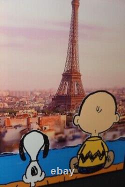 Charlie Brown Snoopy Paris Tour Eiffel Mort NYC #2/100 Toile en Bois 30 x 40cm