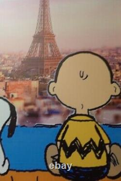 Charlie Brown Snoopy Paris Tour Eiffel Mort NYC #2/100 Toile en Bois 30 x 40cm