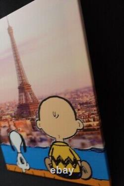 Charlie Brown Snoopy Paris Tour Eiffel Mort NYC #2/100 Toile en Bois 30 x 40cm