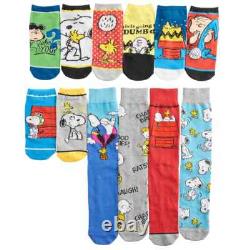 Charlie Brownsnoopyschultz12 Paires de chaussettes de cheville et de crew nouvelles dans une boîte cadeau l@@k