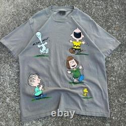 Chemise vintage années 90 Peanuts Snoopy Charlie Brown imprimé all-over gris taille L (d1)