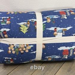 Couette de Noël Pottery Barn Peanuts Snoopy & Charlie Brown, Full/Queen Bleue