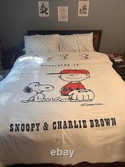 Couvre-lit vintage CHARLIE BROWN Snoopy Peanuts, rare Aqua & taille Full Queen