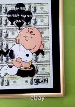 DEATH NYC grande impression encadrée signée à la main 16x20 po COA SNOOPY CHARLIE BROWN AMOUR ^