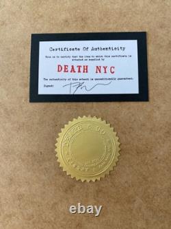 DEATH NYC grande impression signée à la main encadrée 16x20 po avec certificat d’authenticité SNOOPY CHARLIE BROWN LOVE ^