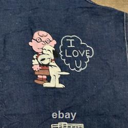 Denim Shop Apron Vtg 60s-70s Bleu Selvedge Jean Vêtements De Travail Charlie Brown Snoopy