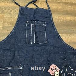 Denim Shop Apron Vtg 60s-70s Bleu Selvedge Jean Vêtements De Travail Charlie Brown Snoopy