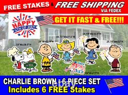 Enseignes de jardin grandes Peanuts Charlie Brown Décor de pelouse du 4 juillet Ensemble de 6 pièces