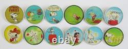 Ensemble Complet 12 Peanuts Charlie Brown Snoopy 1971 Vari-Vue Lenticulaire Pin/Bouton