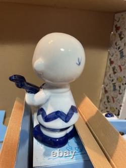 Ensemble céramique vintage bleu et blanc Peanuts Charlie Brown et ses amis