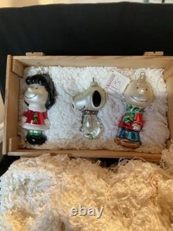 Ensemble de 3 ornements de Noël en verre Peanuts Lucy, Snoopy et Charlie Brown par Kurt Adler