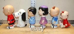 Ensemble de six personnages de Peanuts en céramique peinte à la main, vintage, de 10 pouces de haut, avec Charlie Brown