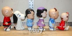 Ensemble de six personnages de Peanuts en céramique peinte à la main, vintage, de 10 pouces de haut, avec Charlie Brown