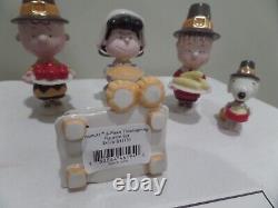 Figurines de Thanksgiving Lenox Peanuts 6PC Dîner de Pilgrim Snoopy Charlie Brown 24K