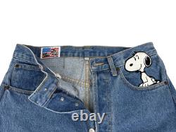 Jean en denim vintage TOO CUTE Snoopy & Charlie Brown 28x31 Levi's Peanuts RARE