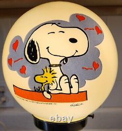 Lampe de bureau vintage Peanuts Snoopy et Woodstock en verre 1965 état neuf