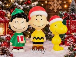 Lot de 3 décorations de jardin de Noël Peanuts moulées par soufflage – Charlie Brown, Woodstock et Lucy – 22