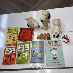 Lot vintage Peanuts Charlie Brown Snoopy livres figurines mug taille-crayon