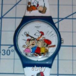 Montre vintage Swatch Peanuts Snoopy Baseball bleue et blanche Charlie Brown 34 mm
