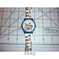 Montre vintage Swatch Peanuts Snoopy Baseball bleue et blanche Charlie Brown 34 mm