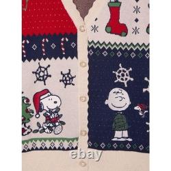 NEUF Cardigan femme patchwork de Noël Peanuts Snoopy et Charlie Brown 2XL