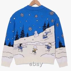 NWT Peanuts Snoopy et la bande scène de jour de neige pull-over femme moyen de vacances