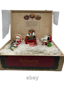 Ornement en bois Peanuts Polonaise Kurt Adler Charlie Brown Snoopy Woodstock Boîte