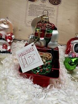 Ornement en bois Peanuts Polonaise Kurt Adler Charlie Brown Snoopy Woodstock Boîte