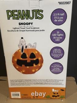 PEANUTS SNOOPY GRANDE CITROUILLE Sculpture de jardin en tinsel éclairée 2,5 pieds 35 LED NEUF