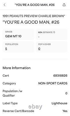POP 5 PSA 10 RC Charlie Brown 1991 Peanuts Preview Tu es un bonhomme Recrue RARE