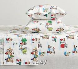Parure de draps de Noël Peanuts Pottery Barn neuve pour lit double – Snoopy, Charlie Brown et Lucy